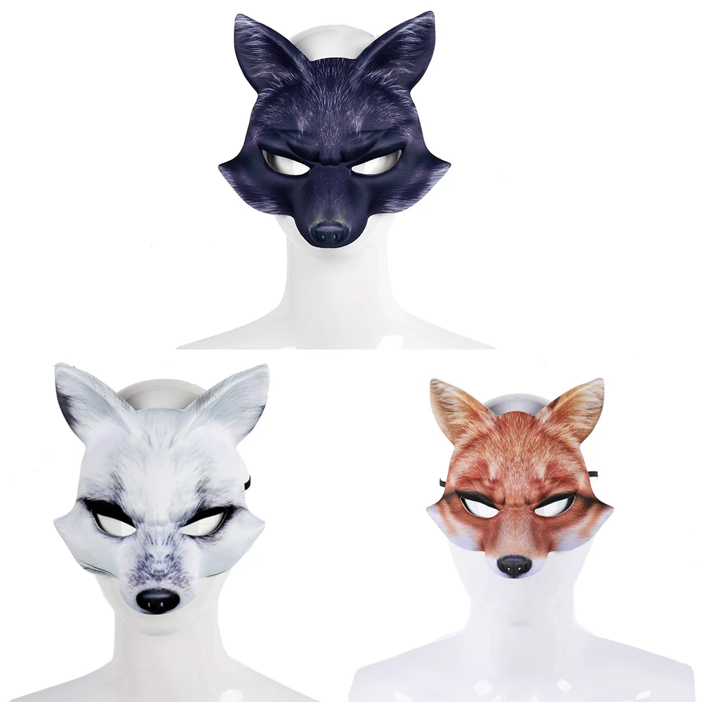 

Halloween Party Unique Adult Party Masquerade Half Face 3D Black Fox Realistic Animal Mask Halloween Fox Wolf Half Face Mask
