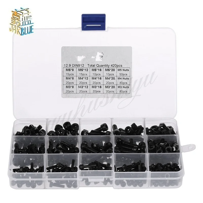 420Pcs/set M3 M4 M5 Carbon Steel Hex Socket Cap Head Screws and Nuts Assrotment Set Fastener Hardware | Обустройство дома