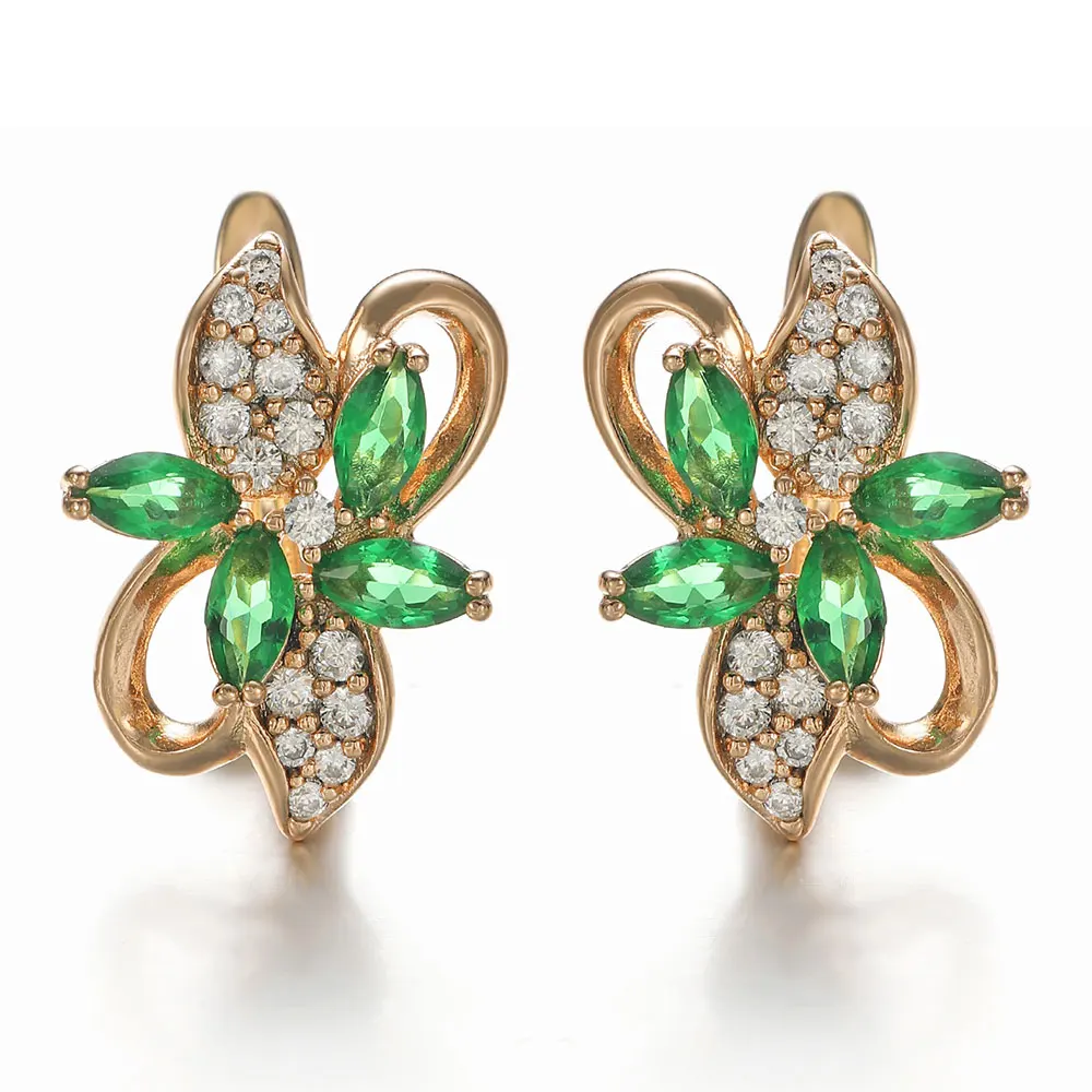 Hanreshe Fashion Classic Natural Zircon Crystal Earring Jewelry Lady Woman High Quality Red Blue Flower Earring Wedding Gift