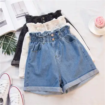 

Plus Size Shorts Women Summer High Waist Denim Shorts Women Casual Loose Elastic High Waist Wide Leg Cotton Shorts Jeans Female