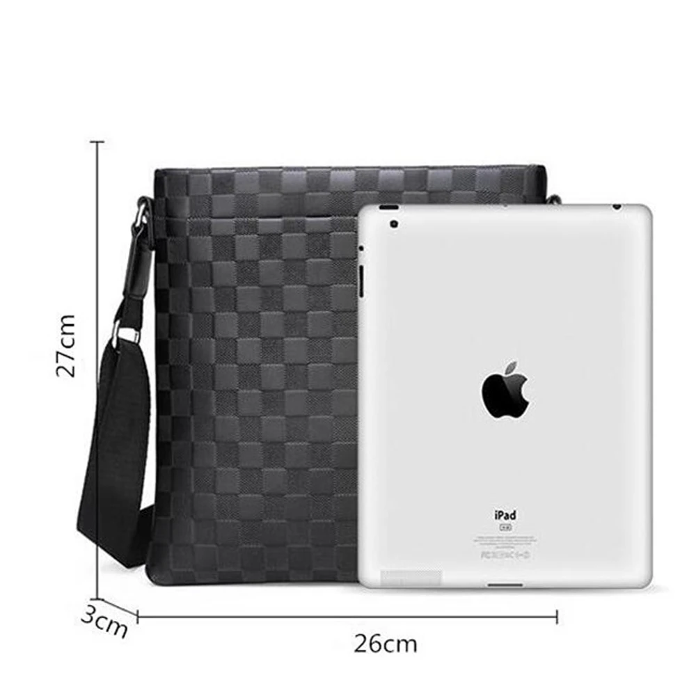 BAZU leather Men's shoulder bag husband Men's designer Bag for phone waterproof messenger bag Men handbag Business Plaid Bag 4