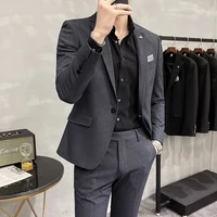 Men's Suit Jacket with Pant Formal Slim Fit Business Work Wedding Stage Tuxedo Fashion Best Men Social Dress Suit 2 Pieces Sets 1