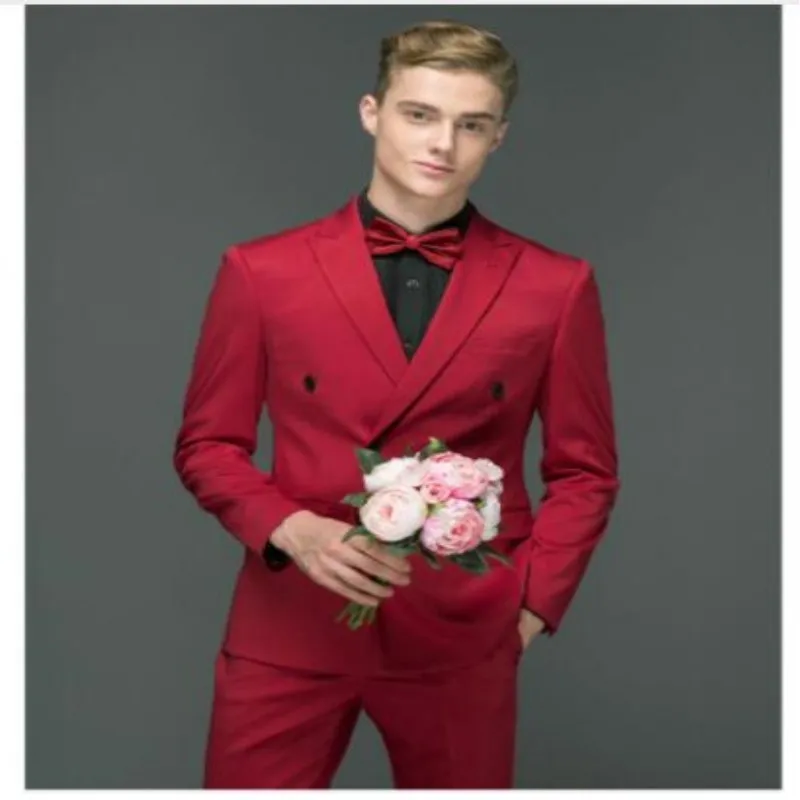 

2020 Latest Coat Pant Designs Red Wedding Suits for Men Slim Fit Groom Blazer Prom Style Gentle Tuxedo Tailor Made 2 Piece