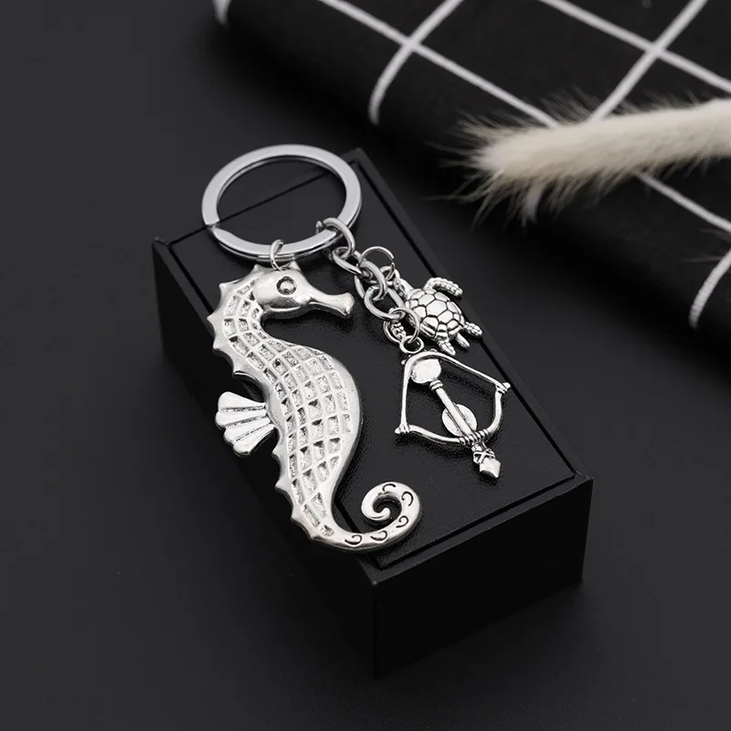 

Sea World Key Chain Jewelry Seahorse Turtle Bow Arrow Pendant Keychain Sea Animal Charm Key Chain For women men Sagittarius gift
