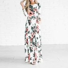 Лето-осень, женское платье с коротким/длинным рукавом, свободное богемное платье с цветочным принтом, Повседневное платье для девушек, женское длинное Макси платье CLD718