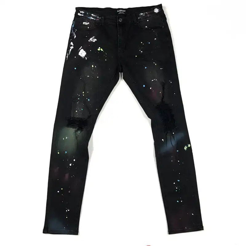 mens skinny jeans with paint splatter