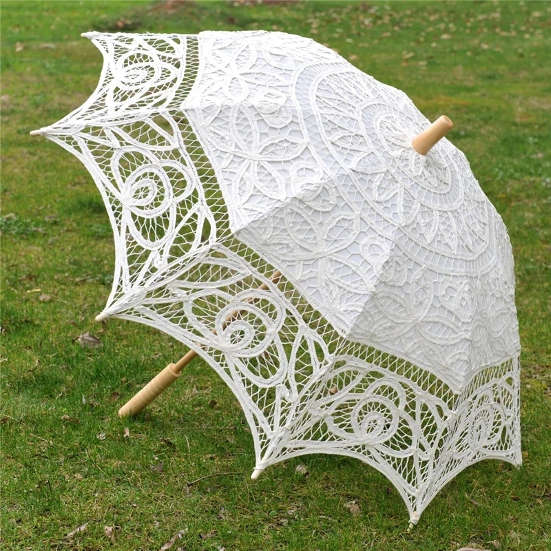 Bride Wedding Umbrella Handmade Embroidery Lace Parasol White Umbrella Scene Layout Interior Decoration
