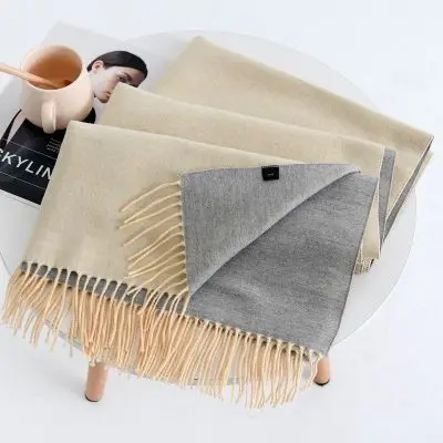 Beige Gray Зимний длинный женский шарф, модные теплые мягкие кашемировые шарфы для женщин, толстые пашмины шали, женские хиджаб, шарф, накидки - Цвет: Beige Gray