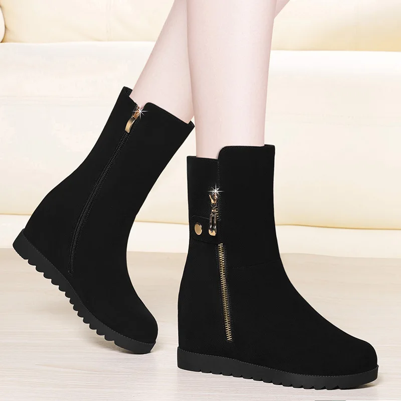 

Dunhu Flat Chelsea Short Boots Women's 2019 Autumn And Winter New Style Elevator Boots Martin Boots Women's Cotton-padded Shoes