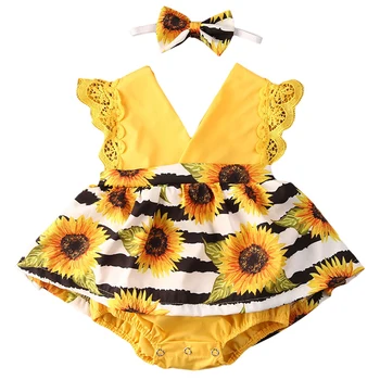 

Sunflowers Print Jumpsuits Newborn Baby Ruffle Romper Infant Cotton Sleeveless Baby Girl Boy New Born Clothes 0-24M