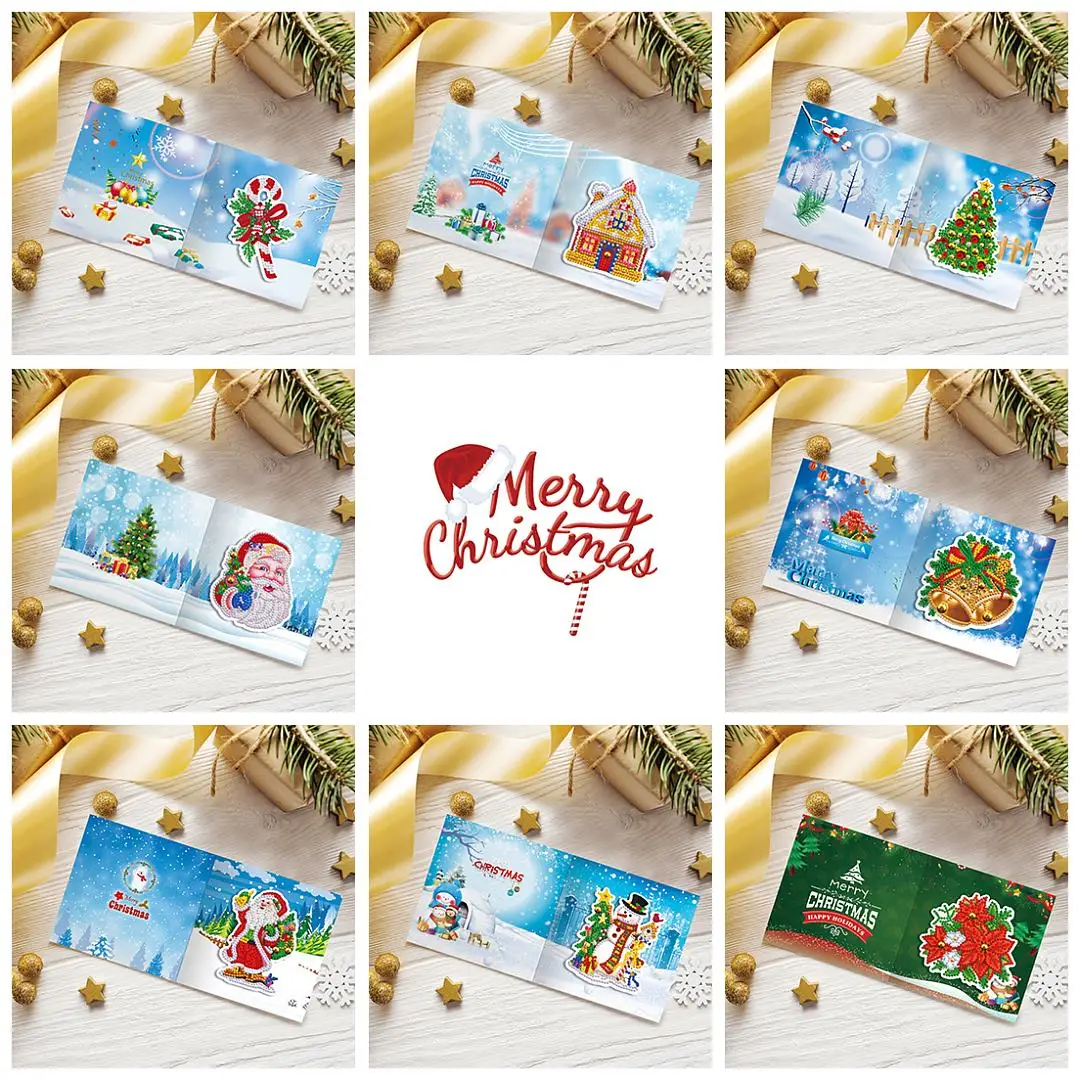 8pcs/Set DIY Diamond Painting Greeting Cards 5D Cartoon Christmas Birthday Postcards Kids Festival Embroidery Greet Gifts | Дом и сад