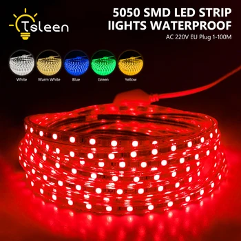 

SMD5050 220V 1M LED Strips Lamp Waterproof Commercial Hotel Theater Lights EU Plug 6 Color High Voltage Light Strip
