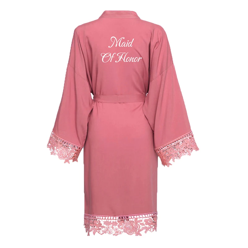 Owiter Dusty Pink Bride Bridesmaid Bride Cotton Kimono Robes with Lace Trim Women Wedding Bridal Robe Party Gift Bathrobe - Цвет: DGreen maid of honor