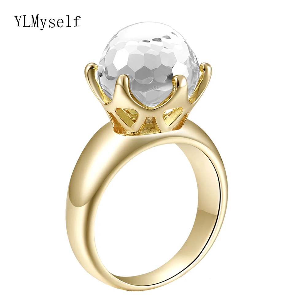 

Stunning Round Crystal Stone Rings Gold Color Jewelry Brass Metal Original Jewellery Maker Women's Accessories