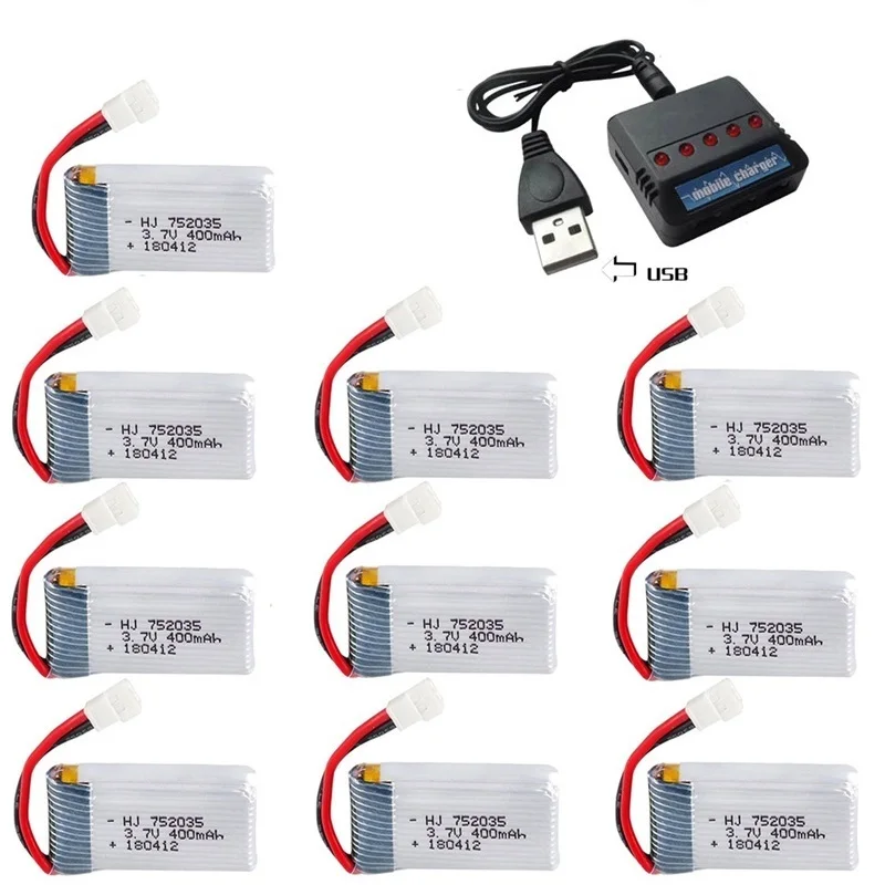 3,7 V 400mAh 35C Lipo аккумулятор+ зарядное устройство для X4 H107 H31 KY101 E33C E33 U816A V252 H6C RC Квадрокоптер Дрон запасная часть 10 шт