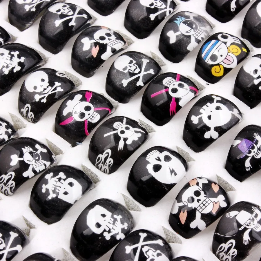 Großhandel Lose 20 stücke Männer Schädel Skelett schwarz Harz Lucite Kinder/Kinder Ringe – Detail 2