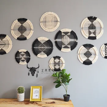 

macrame Custom Hand-Woven Bohemian Black and White round Tapestry Ins Exotic National Style tapestry wall hanging
