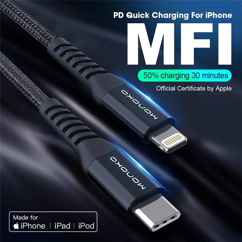 MFi USB C to Lightning Cable 18W PD for iPhone XS Max X 11 3A Fast Charging Data for Macbook iPad type C Cord C94 Made for IOS