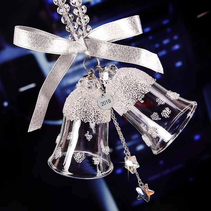 

Car Pendant Crystal Double Bell Auto Decoration Hanging Ornaments Charms Rearview Mirror Campanula Decor Accessories