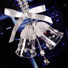 Car Pendant Crystal Double Bell Auto Decoration Hanging Ornaments Charms Rearview Mirror Campanula Decor Accessories