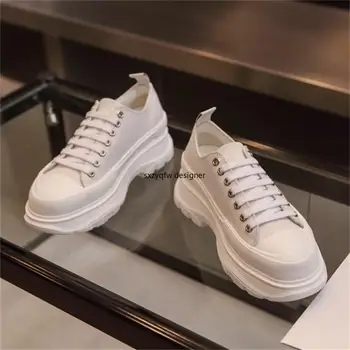

New White Canvas Upper Women Sneakers Wedge Chunk Heel Women Luxury Brand Handmade Colorful Platform Trainers Fashion Women 2020
