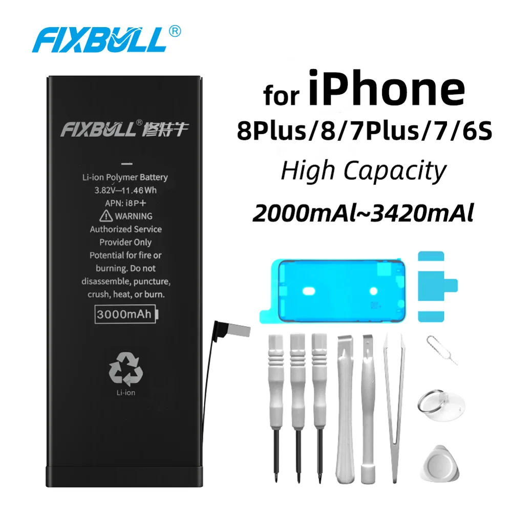 

FIXBULL Phone Battery For Apple iPhone 8 7 Plus 8plus 7plus 6s Real High Capacity Replacement Bateria For iPhone7 iPhone8 +Tools