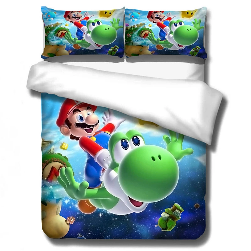 Постельное белье 3D Super Mario Bros. Детский комплект, милый мультяшный персонаж, напечатанный пододеяльник, набор постельного белья, постельное белье, Твин, полный, королева, король