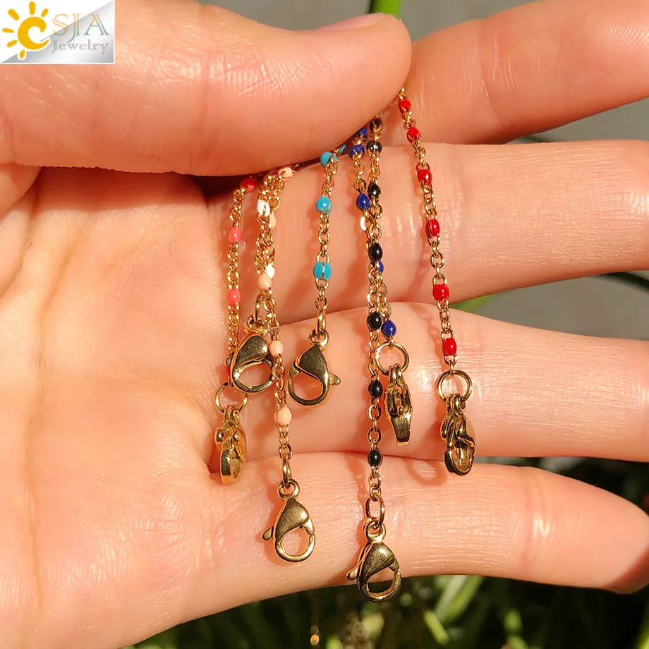 Stainless Steel Bracelets for Women Gold Color Link Chain Enamel Beaded