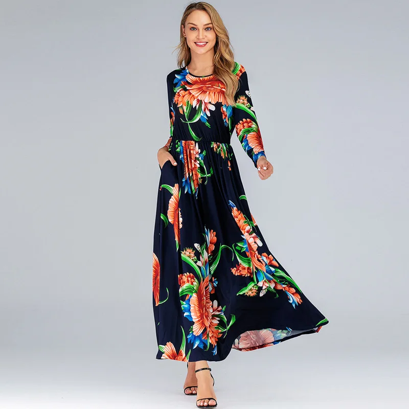 Модное женское длинное платье мусульманское abaya кафтан с принтом мусульманская одежда Jilbab арабский халат Caftan этнический стиль Турция Новинка - Цвет: Черный
