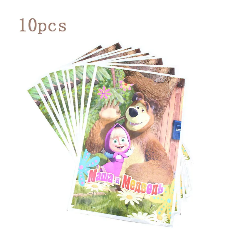 Gift bag -10pcs Мультфильм Медведь День рождения принадлежности одноразовые посуда набор Маша бумажные салфетки тарелка Фольга Набор воздушных шаров для детей девочки сувениры - Цвет: Gift bag -10pcs