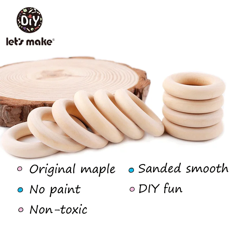 Let‘s Make 10pcs Maple Wood Ring 70/55/50/40mm Smooth Surface Natural Wooden Rodent Baby Teething Rings DIY Making Baby Bracelet 2