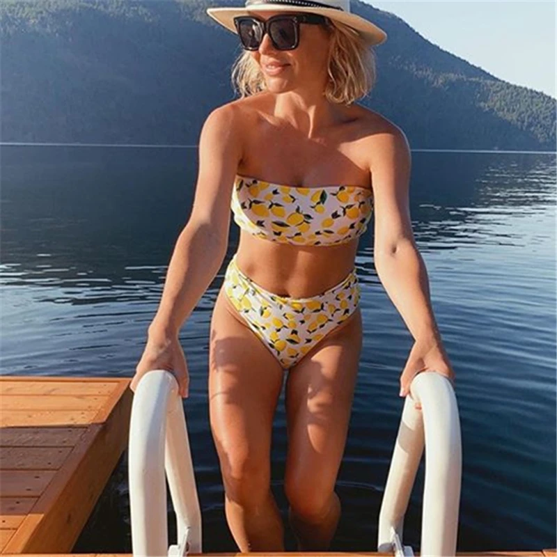 High Waist Bikinis Bandeau Swimsuit Women Print Bikinis Sexy Triangle Swimwear Bathing Suits Summer Split Swimsuit Women Biquini High Waist Bikinis Bandeau Swimsuit Women Print Bikinis Sexy Triangle Swimwear Bathing Suits Summer Split Swimsuit Women Biquini