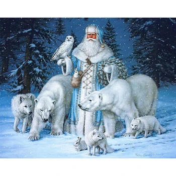 

2020 Diy Paint By Numbers For Adults Santa Claus and White Bear， Handmade Craft Oil Painting Gift Christmas home decoration