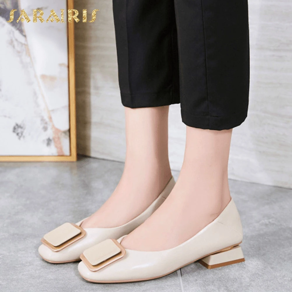

Sarairis 2020 New Arrivals Hoof Heels Square Toe Casual Shoes Woman Pumps Female Slip-On Metal Decoration Summer Pumps Women