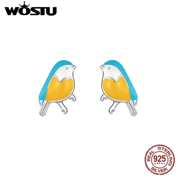 

WOSTU New Arrival 925 Sterling Silver Colorful Spring Bird Stud Earrings For Women Small Earrings Fashion 925 Jewelry DXE845