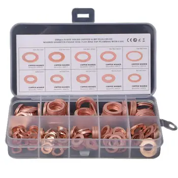 

280/200PC Professional Assorted Copper Washer Gasket Set Flat Ring Seal Assortment Kit M5-M20 With Box For Hardware Accessories