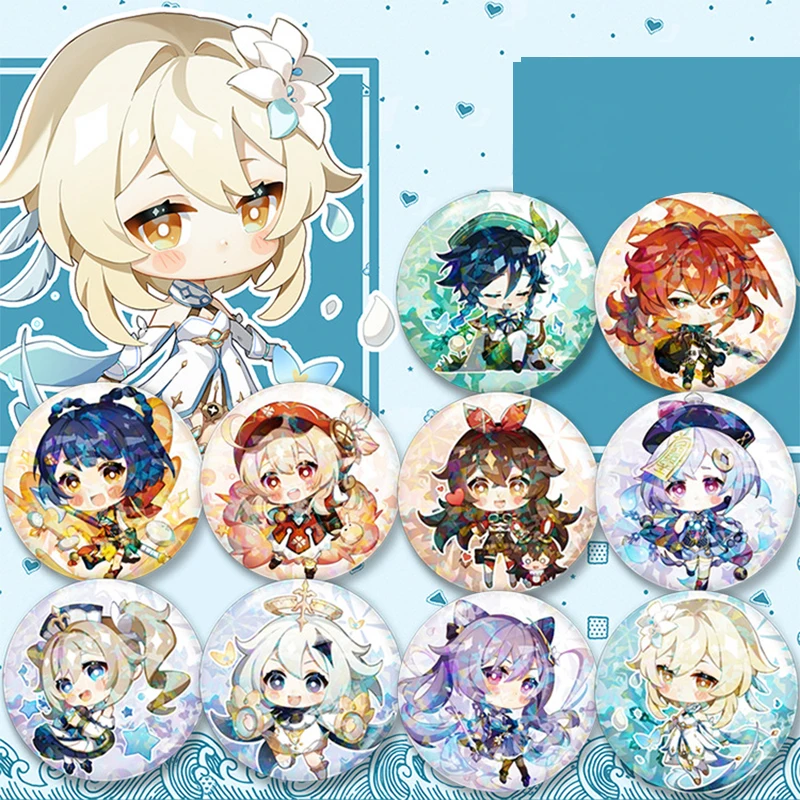 58mm Anime Online Game Genshin Impact Kawaii Manga Brooch Pin Cosplay Badge Accessories For Clothes Backpack Decoration Gift