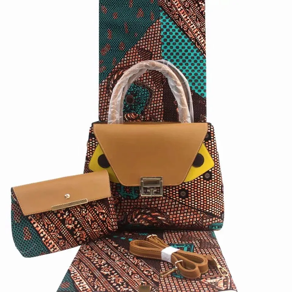 

3pc Set Ankara Handbag+Clutch Bag+6 Yard african real dutch wax kitenge fabric For Wedding YBGB-62