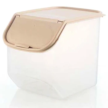 

Kitchen Rice Fruits Storage Box Bucket Cereal Dry Food Keeper Container Spice Holders Sliding Lid with Measuring Cup-Coffee