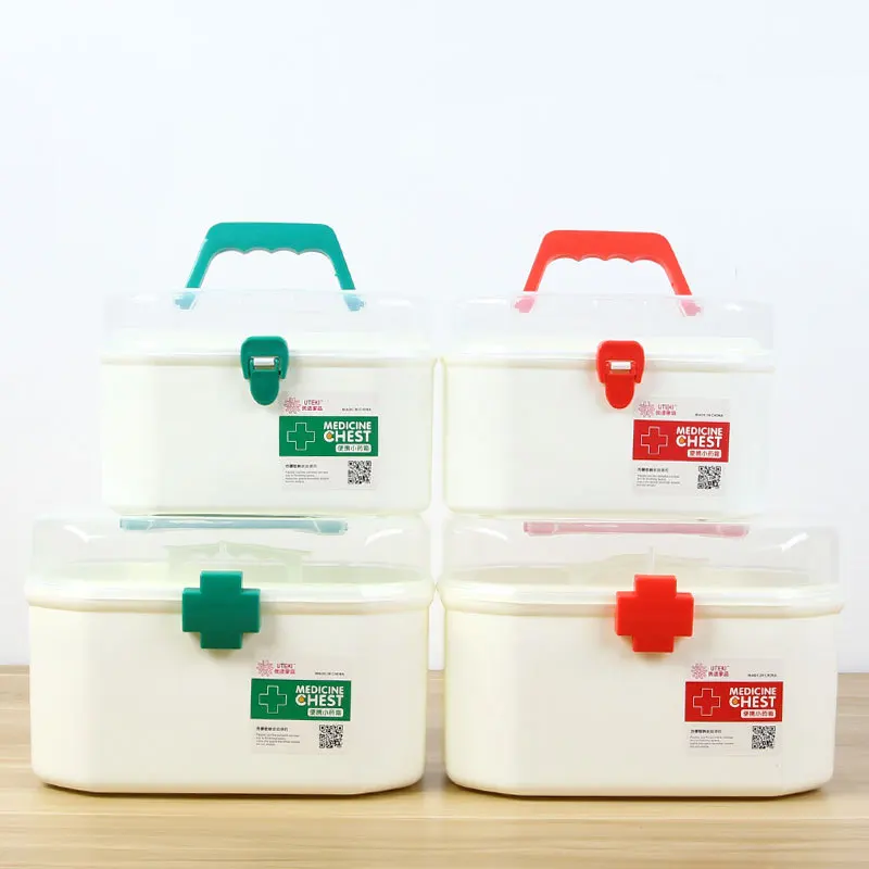 Small Medicine Box First Aid Kit Medical Box Double Layer Medicine Box Hand Chest For Household Indoor 2 Color