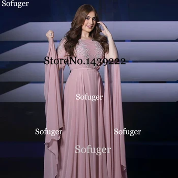 

Dark Pink Scoop Chiffon Evening Dresses Appliques Saudi Arabic Muslim Special Occasion Evening Formal Prom Party Gown Plus Size
