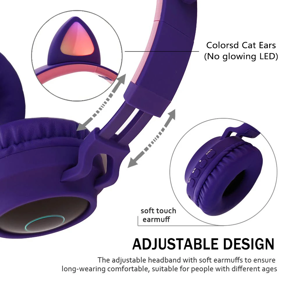 LED Bluetooth Wireless Cat Earbuds Folded Earphone With Microphone Cosplay Gaming Headset For Mobile Phone PC Laptop Kid