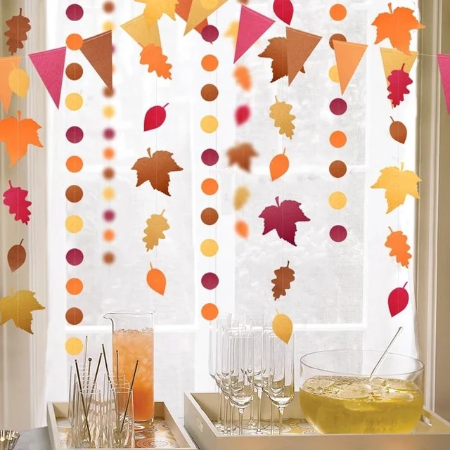 Guirlande de feuilles d'érable d'automne 4m, décoration de Thanksgiving,  drapeau, bannière, ficelle en papier