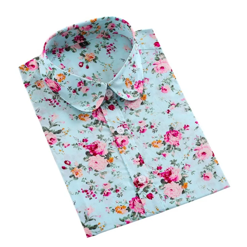 

2022 New Fashion Floral Print Blouse Shirt Flower Light Blue Black Pink Woman Long Sleeve Tops and Blouses Camisas de Mujer