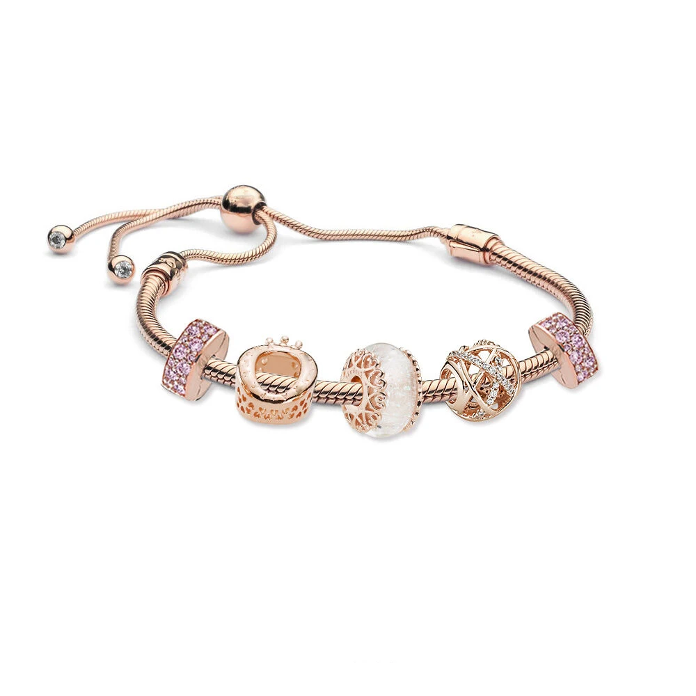 

Kaliyah Shop High Quality Original 1:1 100% 925 Sterling Silver New Zt397-1 Rose Gold Glazed Pearl Diamond Clasp Crown Shrink Br