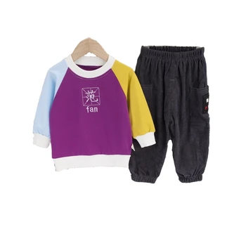 

2020 New Spring Autumn Children Fashion Clothes Baby Boys Girls Patchwork Letter T Shirt Pants 2Pcs/sets Kids Infant Tracksuit