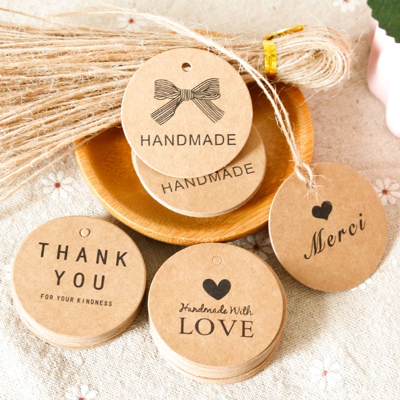 Thank You Tags,Kraft Paper Gift Tags,100 PCS Round DIY Crafts Tags with 100 Feet Jute Twine,Thank You for Your Kindness for Gift Wrap,Wedding Favors 