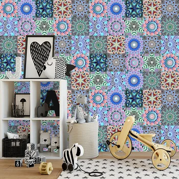 

10pcs/set Colorful Mandala Crystal Hard Tiles Wall Sticker Kitchen Floor Home Renovation Art Mural Shine Surface PVC Wall Decals