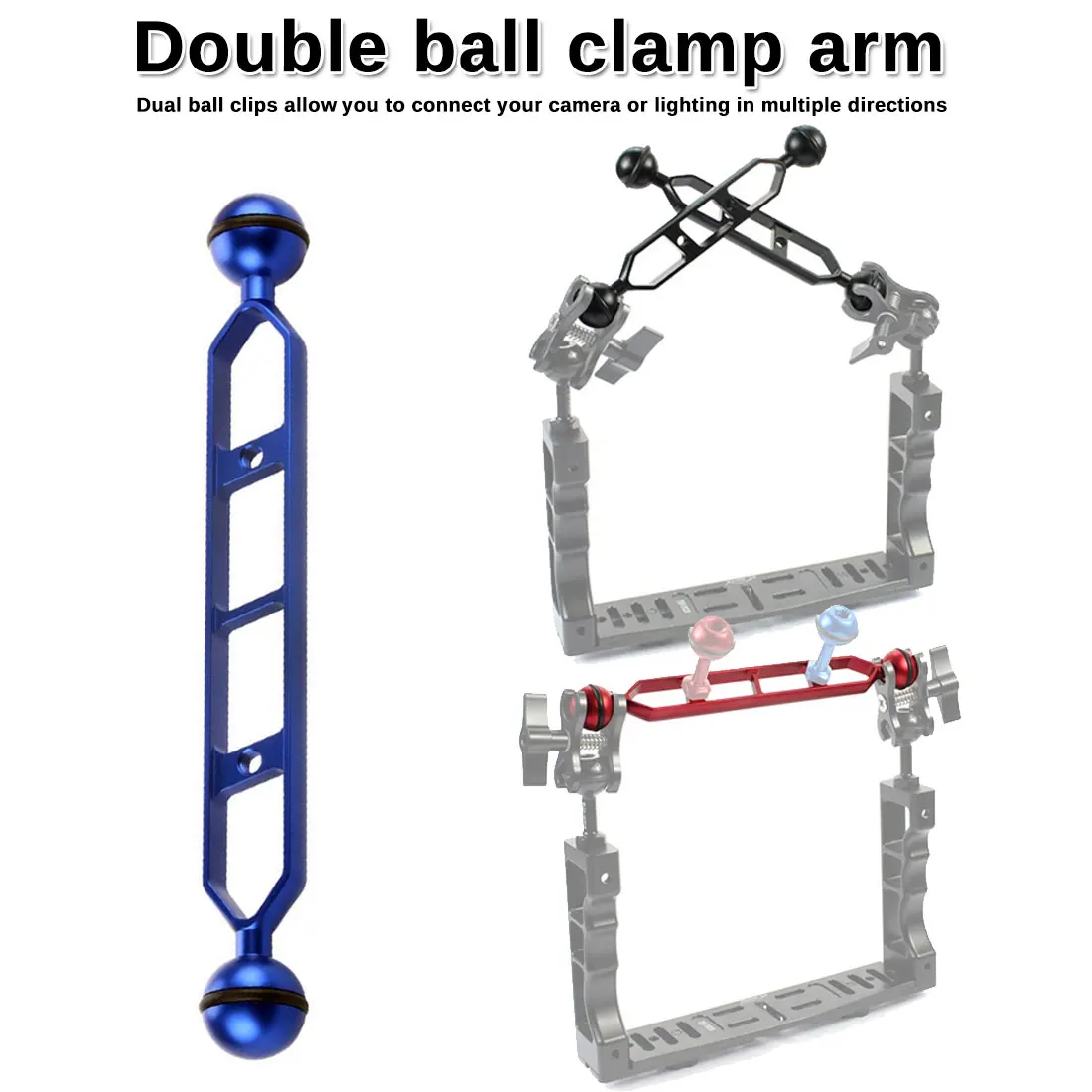 Двойной шаровой зажим алюминиевый дайвинг фото оборудование длинный супер заполняющий светильник шарнирное крепление для Gopro экшн-камеры