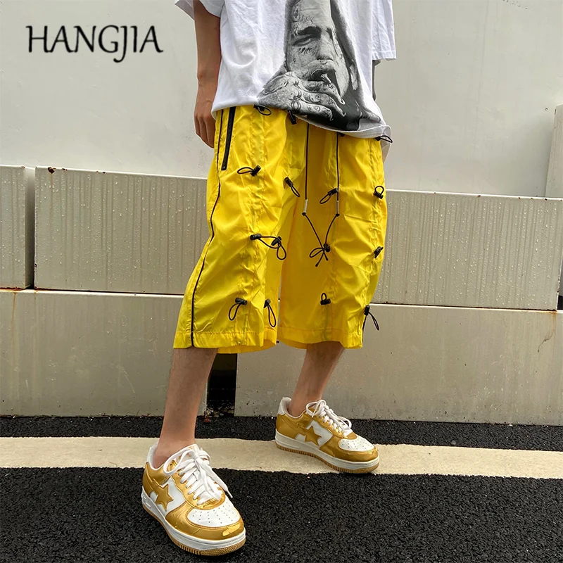 Streetwear Baggy Harem Shorts Elastic Buttons Drawstring Sweatpants